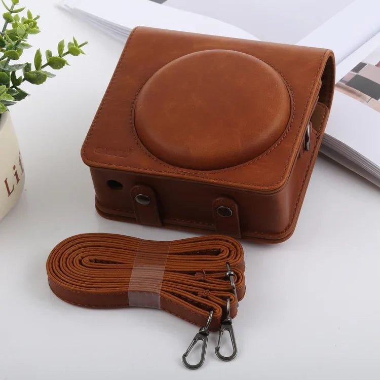 Étui en cuir PU style rétro avec bandoulière pour appareil photo FUJIFILM instax SQUARE SQ6