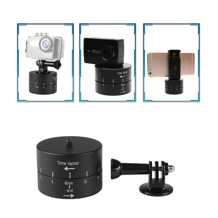 Adaptateur de tête de trépied stabilisateur à rotation automatique à 360 degrés pour GoPro, 60 minutes d'enregistrement en accéléré