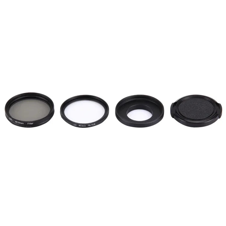 JUNESTAR Kit de filtres professionnels 4 en 1 pour objectif 40,5 mm (CPL + UV), boîtier étanche, bague d'adaptation et capuchon de protection pour objectif GoPro HERO4 / 3+ / 3 Sport.