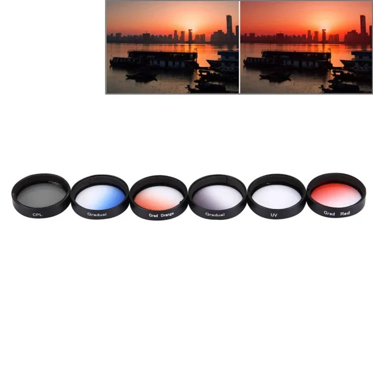 Filtre d'objectif professionnel JUNESTAR 6 en 1 34 mm (CPL + UV + Rouge dégradé + Orange dégradé + Bleu dégradé + Gris dégradé) pour DJI Phantom 3 et 4