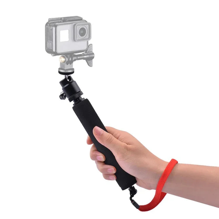 Perche à selfie universelle 360° avec corde rouge pour GoPro, téléphones portables et appareils photo compacts avec filetage 1/4", longueur : 210 à 525 mm (21 à 52 cm).