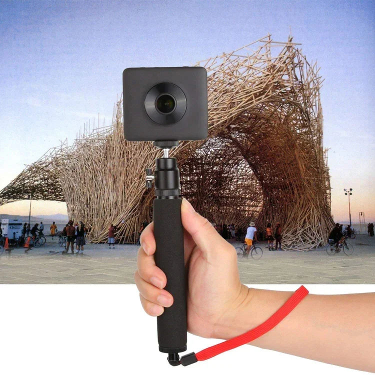 Perche à selfie universelle 360° avec corde rouge pour GoPro, téléphones portables et appareils photo compacts avec filetage 1/4", longueur : 210 à 525 mm (21 à 52 cm).