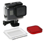 Boîtier étanche 60 m pour GoPro HERO6/5 Black avec porte arrière tactile, filtre, fixation par boucle et vis. Objectif non démonté.