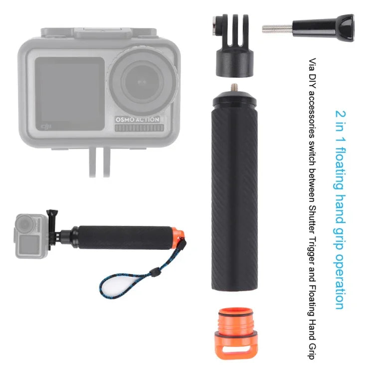 Déclencheur + poignée flottante, bâton de plongée avec dragonne anti-perte réglable, vis et clé pour DJI Osmo Action, déclencheur + poignée