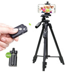 Trépied YUNTENG VCT-5208RM en alliage d'aluminium et de magnésium avec télécommande Bluetooth, rotule et pince pour téléphone, compatible avec appareils photo reflex et smartphones, hauteur : 125 cm, VCT-5208