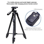 Trépied YUNTENG VCT-5208RM en alliage d'aluminium et de magnésium avec télécommande Bluetooth, rotule et pince pour téléphone, compatible avec appareils photo reflex et smartphones, hauteur : 125 cm, VCT-5208