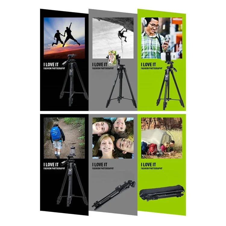 Trépied YUNTENG VCT-5208RM en alliage d'aluminium et de magnésium avec télécommande Bluetooth, rotule et pince pour téléphone, compatible avec appareils photo reflex et smartphones, hauteur : 125 cm, VCT-5208