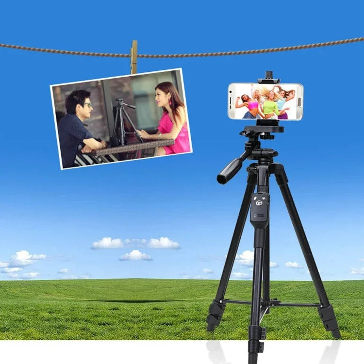 Trépied YUNTENG VCT-5208RM en alliage d'aluminium et de magnésium avec télécommande Bluetooth, rotule et pince pour téléphone, compatible avec appareils photo reflex et smartphones, hauteur : 125 cm, VCT-5208