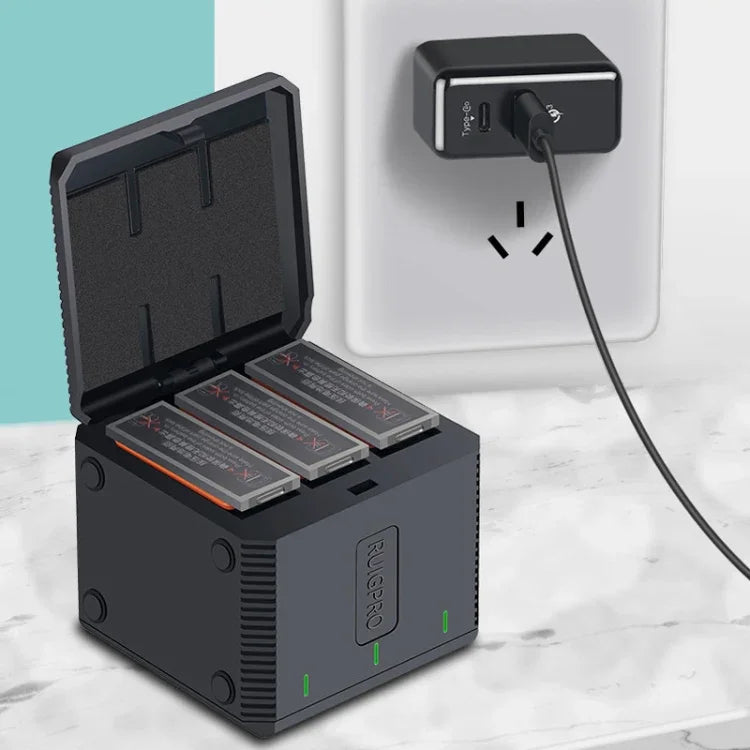 Boîtier de charge triple batterie USB RUIGPRO avec indicateur LED pour DJI OSMO Action 1