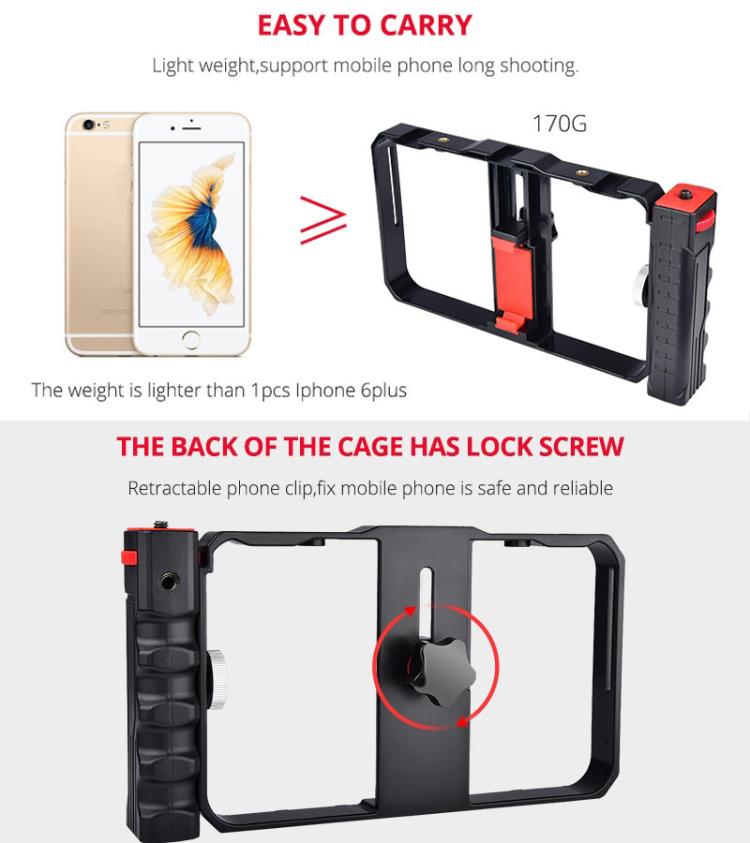 Support plastique YLG0901B pour smartphone de vlogging et diffusion en direct, stabilisateur de poignée pour tournage vidéo, compatible iPhone, Galaxy, Huawei, Xiaomi, HTC, LG, Google et autres smartphones, YLG0901B