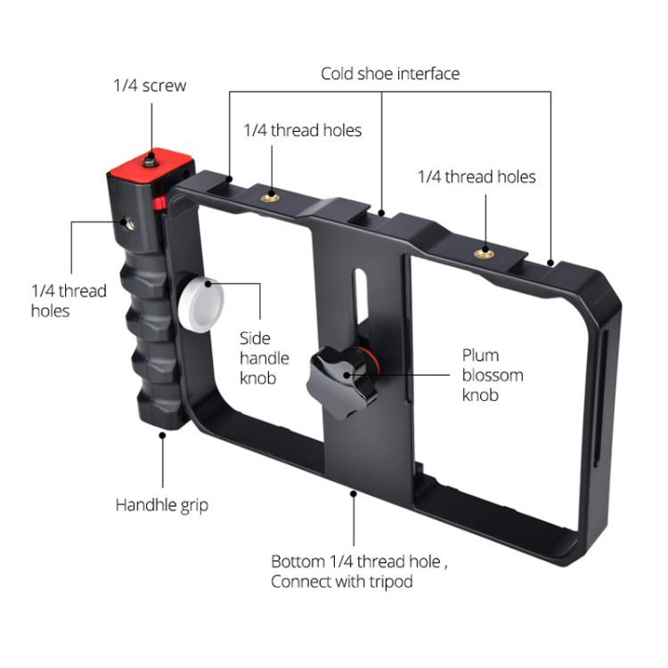 Support plastique YLG0901B pour smartphone de vlogging et diffusion en direct, stabilisateur de poignée pour tournage vidéo, compatible iPhone, Galaxy, Huawei, Xiaomi, HTC, LG, Google et autres smartphones, YLG0901B