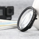 Filtre macro professionnel RUIGPRO 52 mm 10x pour GoPro HERO 7/6/5 avec bague d'adaptation et bouchon d'objectif.