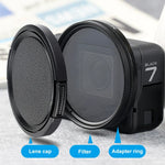 Filtre macro professionnel RUIGPRO 52 mm 10x pour GoPro HERO 7/6/5 avec bague d'adaptation et bouchon d'objectif.