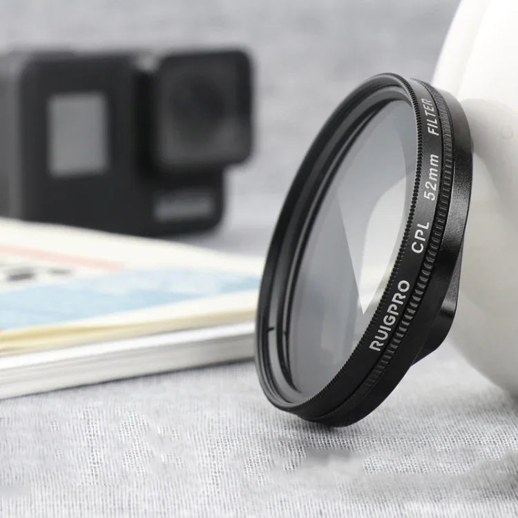 Filtre CPL RUIGPRO 52 mm pour GoPro HERO 7/6/5 Professional avec bague d'adaptation et bouchon d'objectif.