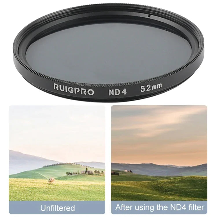 Filtre ND4 RUIGPRO 52 mm pour GoPro HERO 7/6/5 Professional avec bague d'adaptation et bouchon d'objectif.