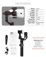 Stabilisateur cardan à main en aluminium sans balais AFI V5 lisse 3 axes avec support trépied et lumière d'appoint pour smartphones jusqu'à 6 pouces, support de suivi du visage