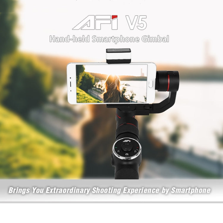 Stabilisateur cardan à main en aluminium sans balais AFI V5 lisse 3 axes avec support trépied et lumière d'appoint pour smartphones jusqu'à 6 pouces, support de suivi du visage