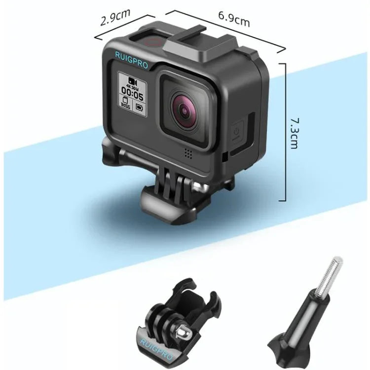 Étui de protection RUIGPRO pour GoPro HERO8 Noir avec cadre standard en PC et ABS et bordure.