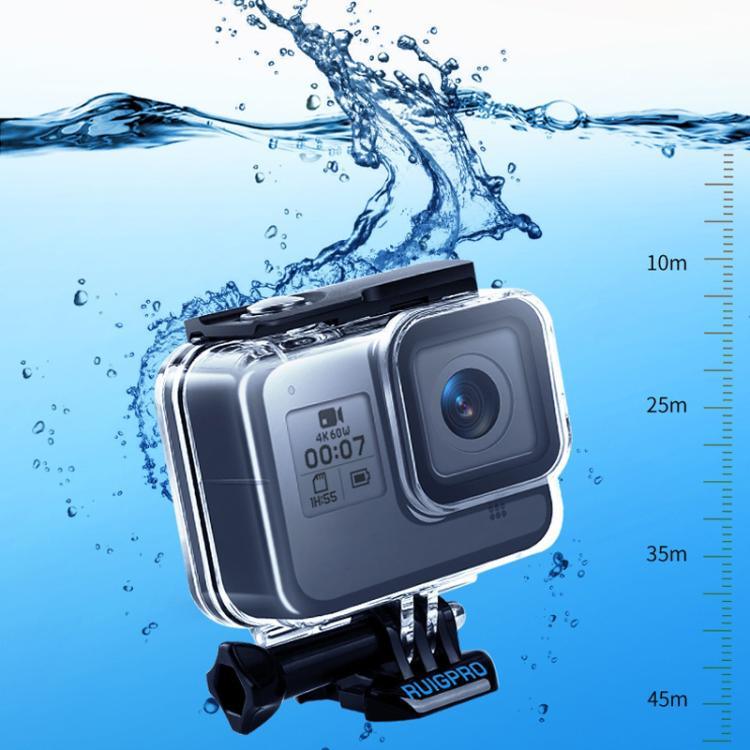 Boîtier de protection étanche RUIGPRO pour GoPro HERO8 Black (45 m) avec boucle, fixation basique et vis.