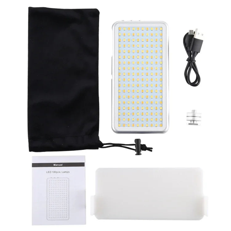 LED011S Lampe de studio photo et vidéo professionnelle de poche avec 180 LED, écran OLED et adaptateur griffe pour appareils photo reflex numériques Canon/Nikon.