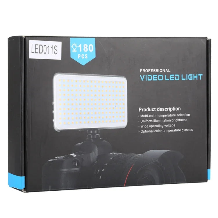 LED011S Lampe de studio photo et vidéo professionnelle de poche avec 180 LED, écran OLED et adaptateur griffe pour appareils photo reflex numériques Canon/Nikon.