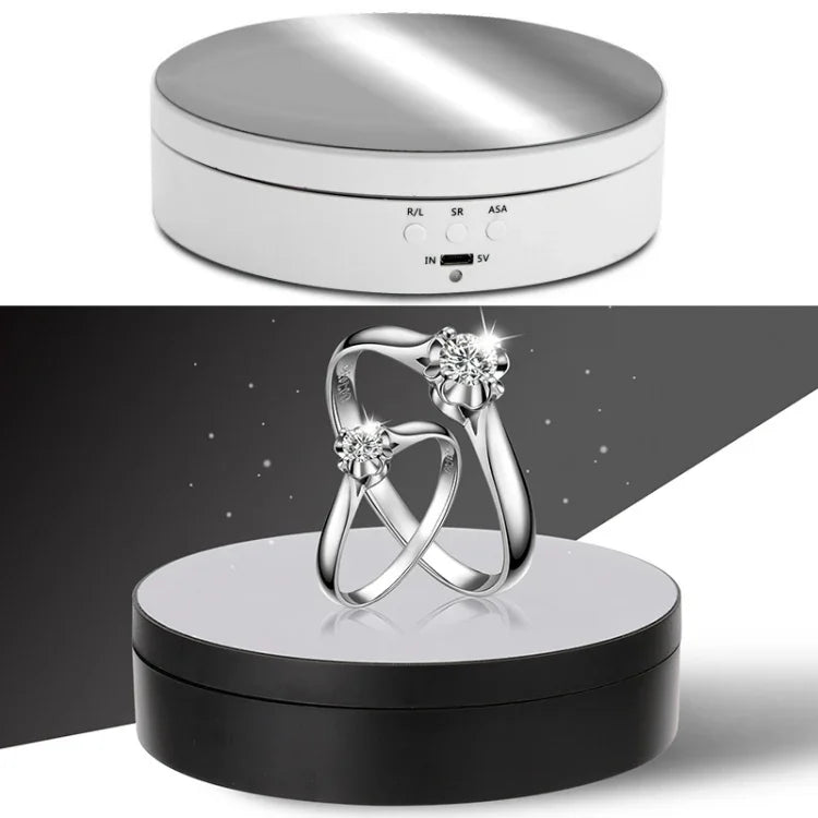 Plateau tournant intelligent de 13,8 cm avec miroir, chargement USB et rotation à 360°, support idéal pour la prise de photos et de vidéos, supporte jusqu'à 3 kg, miroir de 13,8 cm / Alimentation USB (W)