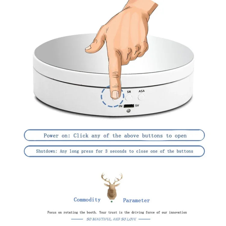 Plateau tournant intelligent de 13,8 cm avec miroir, chargement USB et rotation à 360°, support idéal pour la prise de photos et de vidéos, supporte jusqu'à 3 kg, miroir de 13,8 cm / Alimentation USB (W)