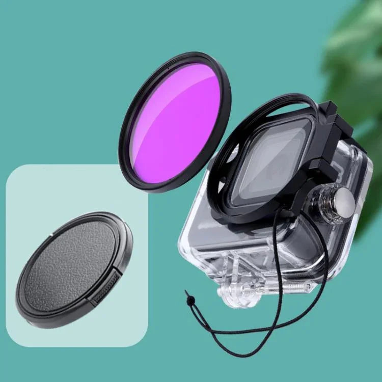 Filtre de couleur RUIGPRO 58 mm pour boîtier de plongée professionnel GoPro HERO8 + boîtier étanche avec bague d'adaptation et bouchon d'objectif