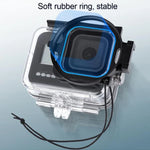 Kit RUIGPRO pour GoPro HERO8 : objectif macro 58 mm x16, filtre rouge/violet pour la plongée, boîtier étanche avec bague d’adaptation et bouchon d’objectif.