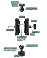 Support de fixation pour moto avec rotule de 25 mm et vis 1/4 pouce, adaptateur pour trépied et vis inclus, compatible avec GoPro, Insta360, DJI et autres caméras d'action.