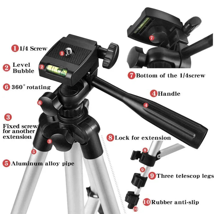 Trépied de diffusion en direct 3120, pieds pliables en 4 sections, support en alliage d'aluminium avec rotule tridimensionnelle en forme de U pour reflex numériques et appareils photo numériques, hauteur réglable : 34-103 cm, 3120 argent, 3120 noir