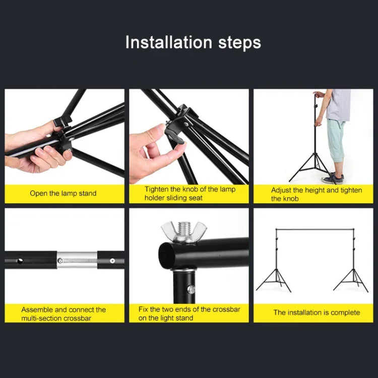 Kit de support de fond de studio photo 200x200cm avec barres transversales, 200x200cm