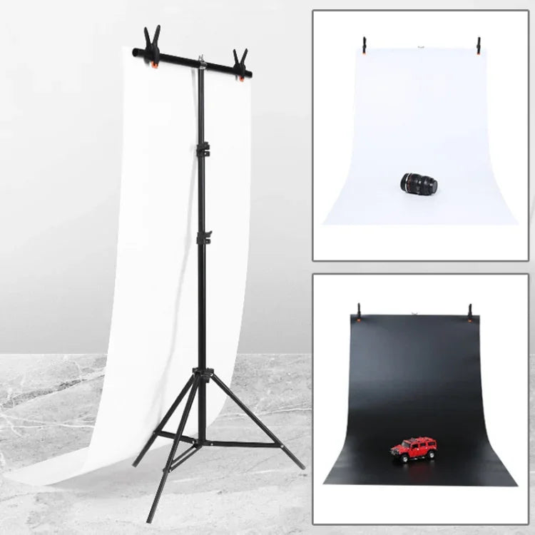 Kit de support de fond de studio photo en forme de T 70x200cm avec barres transversales et fonds en PVC noir/blanc 70x140cm, 70x200cm avec fonds
