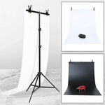 Kit de support de fond de studio photo en forme de T 70x200cm avec barres transversales et fonds en PVC noir/blanc 70x140cm, 70x200cm avec fonds