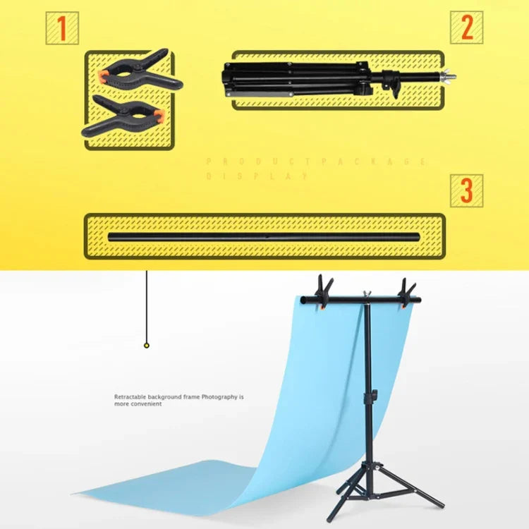 Support de fond de studio photo en forme de T 200 x 200 cm avec barres transversales et pinces, fond non inclus, 200 x 200 cm