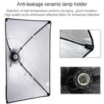 Kit d'éclairage studio comprenant une softbox 50x70cm, un trépied de 2m avec bras articulé et une barre de support.