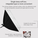 Kit d'éclairage studio comprenant une softbox 50x70cm, un trépied de 2m avec bras articulé et une barre de support.