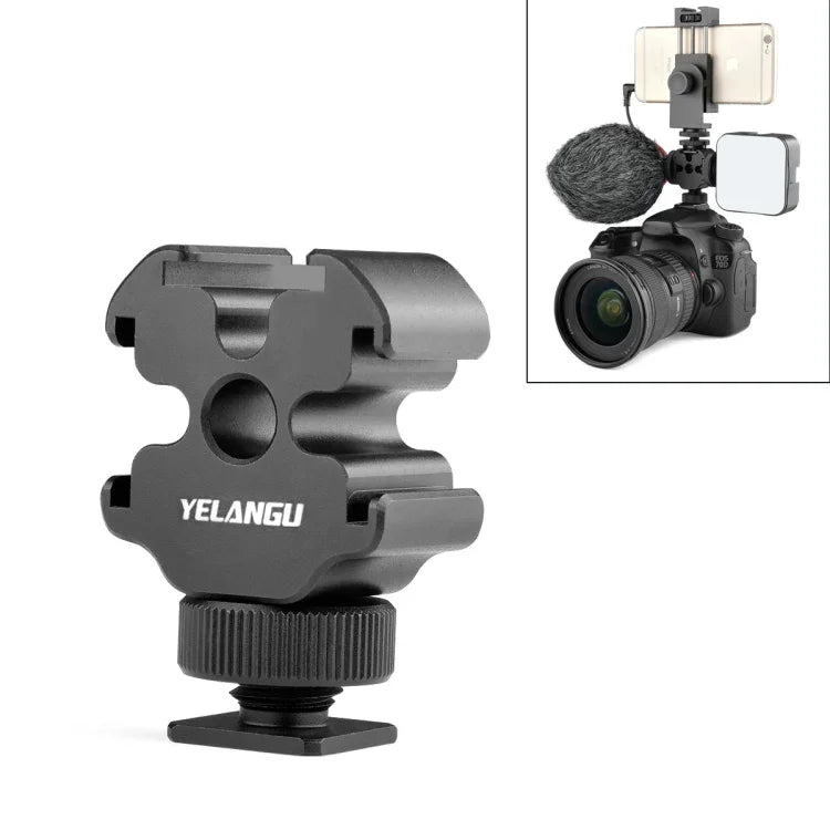 Support de fixation pour griffe flash YELANGU YLG0601A A68 à 3 têtes, adaptateur pour microphone et flash, support métallique