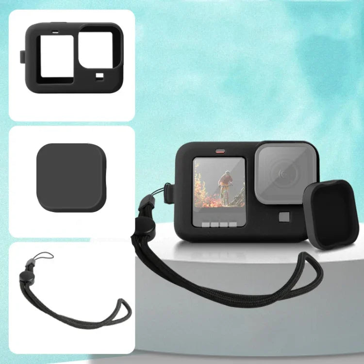 Étui de protection en silicone pour GoPro HERO10 Black / HERO9 Black avec dragonne et cache-objectif, pour GoPro HERO10 Black