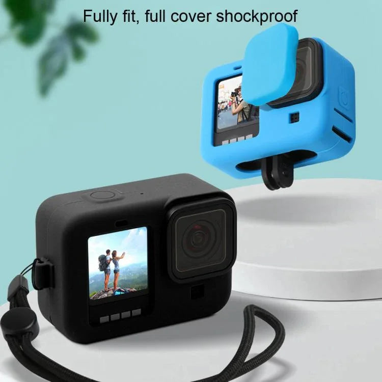 Étui de protection en silicone pour GoPro HERO10 Black / HERO9 Black avec dragonne et cache-objectif, pour GoPro HERO10 Black