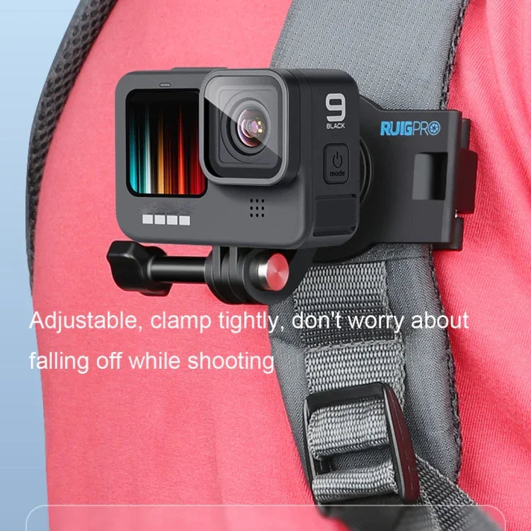 Support de sac à dos à bandoulière rotatif à 360 degrés RUIGPRO avec sangle de fixation rapide pour GoPro, Insta360, DJI et autres caméras d'action