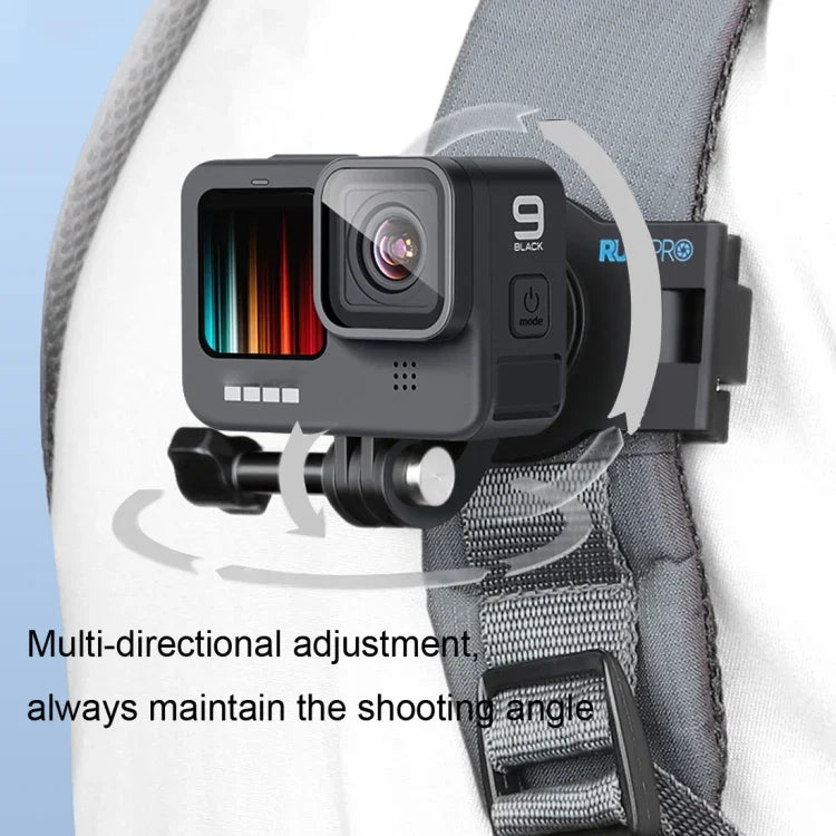 Support de sac à dos à bandoulière rotatif à 360 degrés RUIGPRO avec sangle de fixation rapide pour GoPro, Insta360, DJI et autres caméras d'action