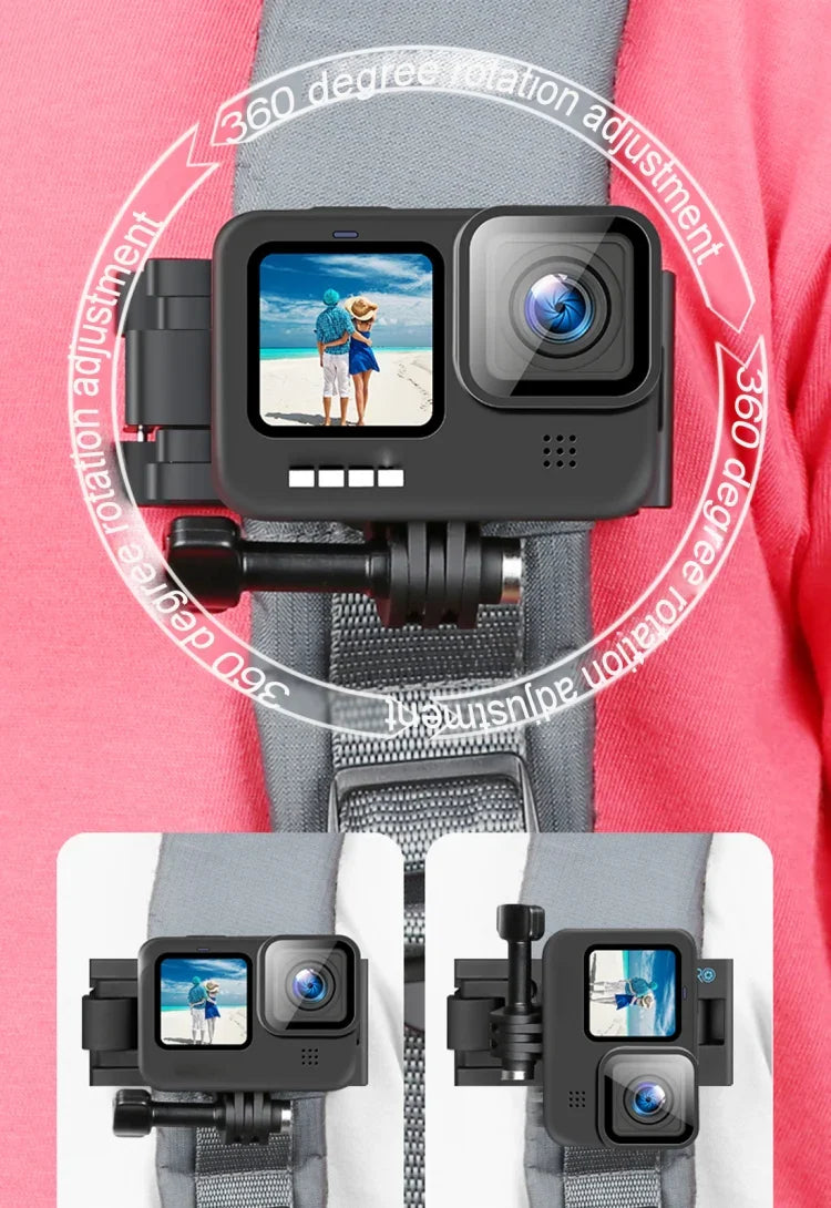 Support de sac à dos à bandoulière rotatif à 360 degrés RUIGPRO avec sangle de fixation rapide pour GoPro, Insta360, DJI et autres caméras d'action