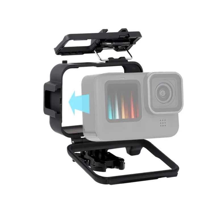 Boîtier de protection à cadre en plastique pour GoPro HERO10 Black / HERO9 Black, avec boucle de fixation et vis longue.