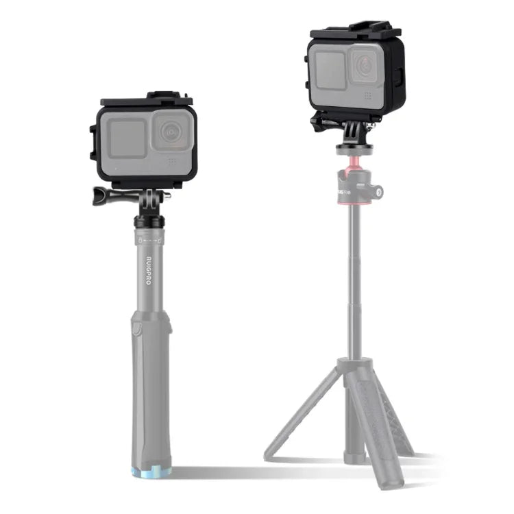 Boîtier de protection à cadre en plastique pour GoPro HERO10 Black / HERO9 Black, avec boucle de fixation et vis longue.
