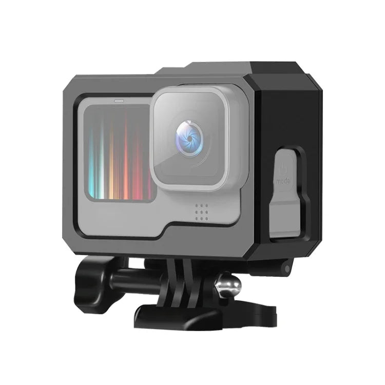 Boîtier de protection avec cadre en plastique ABS pour GoPro HERO10 Black / HERO9 Black, fixation basique par boucle et vis.