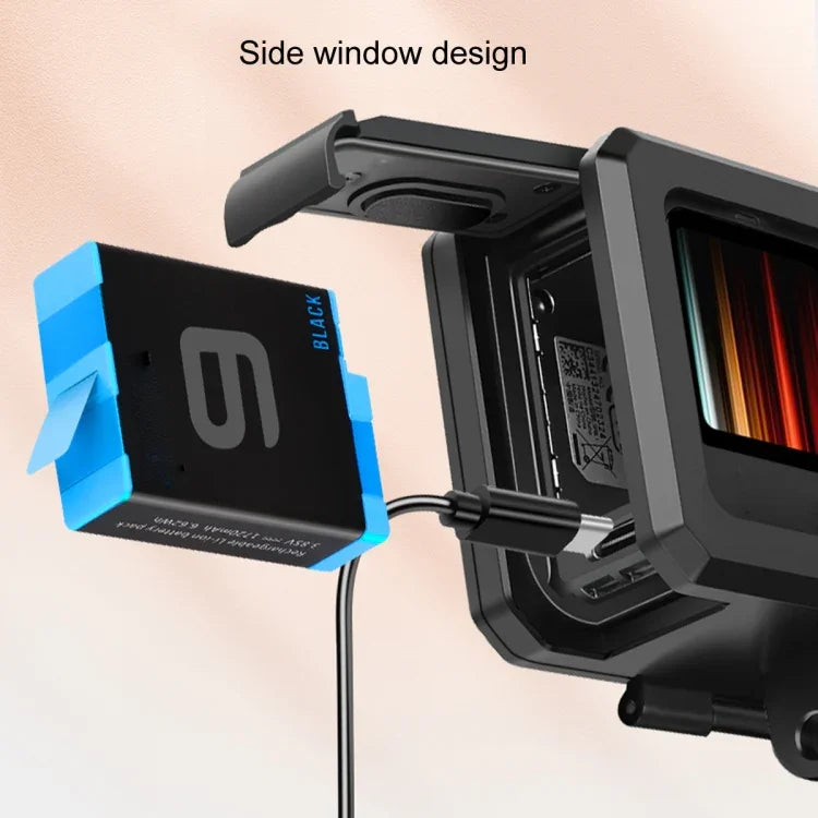 Boîtier de protection avec cadre en plastique ABS pour GoPro HERO10 Black / HERO9 Black, fixation basique par boucle et vis.