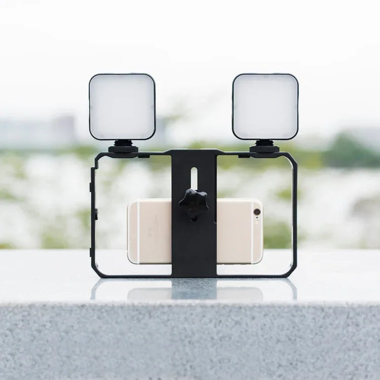 YELANGU PC201 YLG1801A Kit de stabilisateur vidéo LED pour selfies, avec poignée et support en plastique, idéal pour le vlogging et les diffusions en direct.