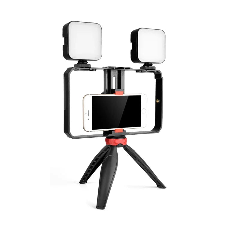 YELANGU PC203 YLG1801C Kit trépied/support de caméra LED pour selfies, vidéo, vlogging et diffusion en direct, avec poignée et stabilisateur en plastique.