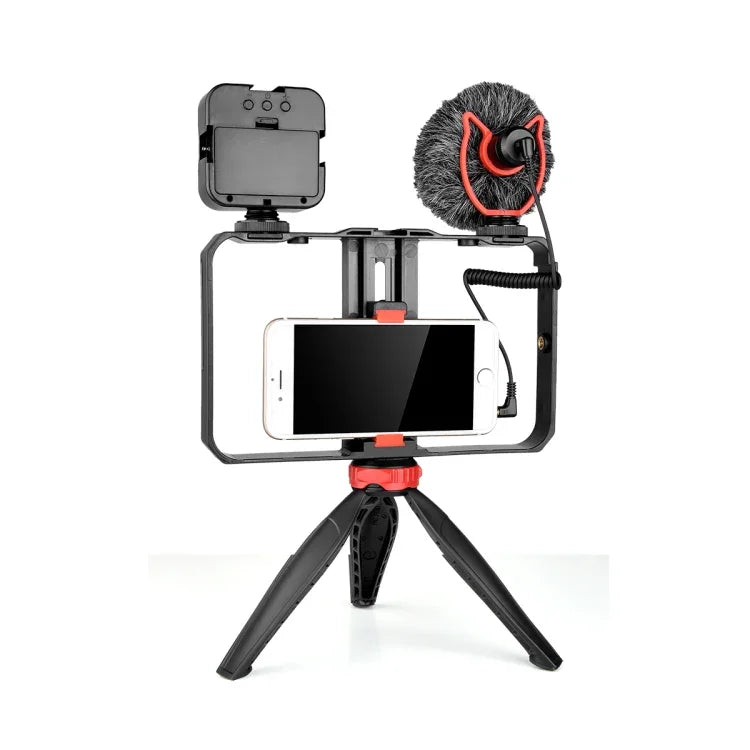 YELANGU PC204 YLG1801D Kit de stabilisateur vidéo pour smartphone avec poignée, microphone et trépied, idéal pour le vlogging et les diffusions en direct.